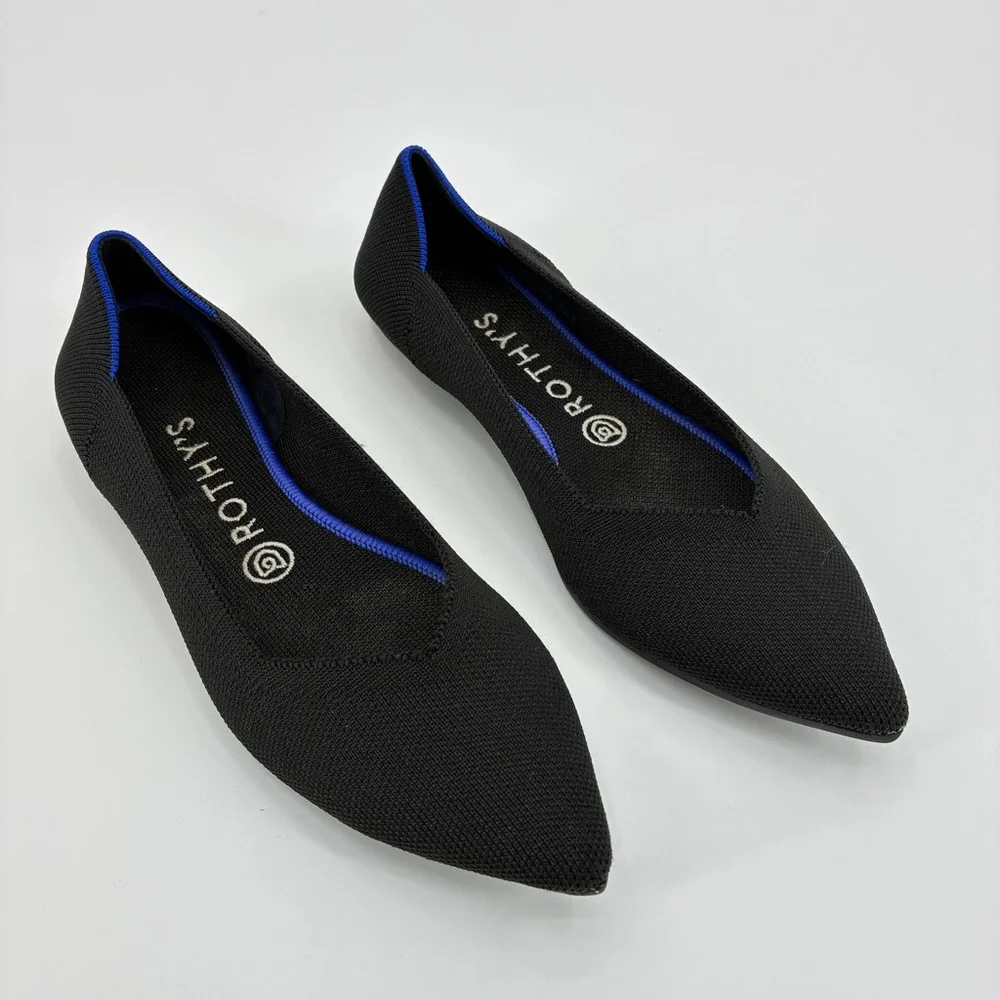 Rothy’s Women’s Black Knit ‘The Point’ Flats Slip On Dress Shoes Comfort Size 9 - Picture 1 of 10